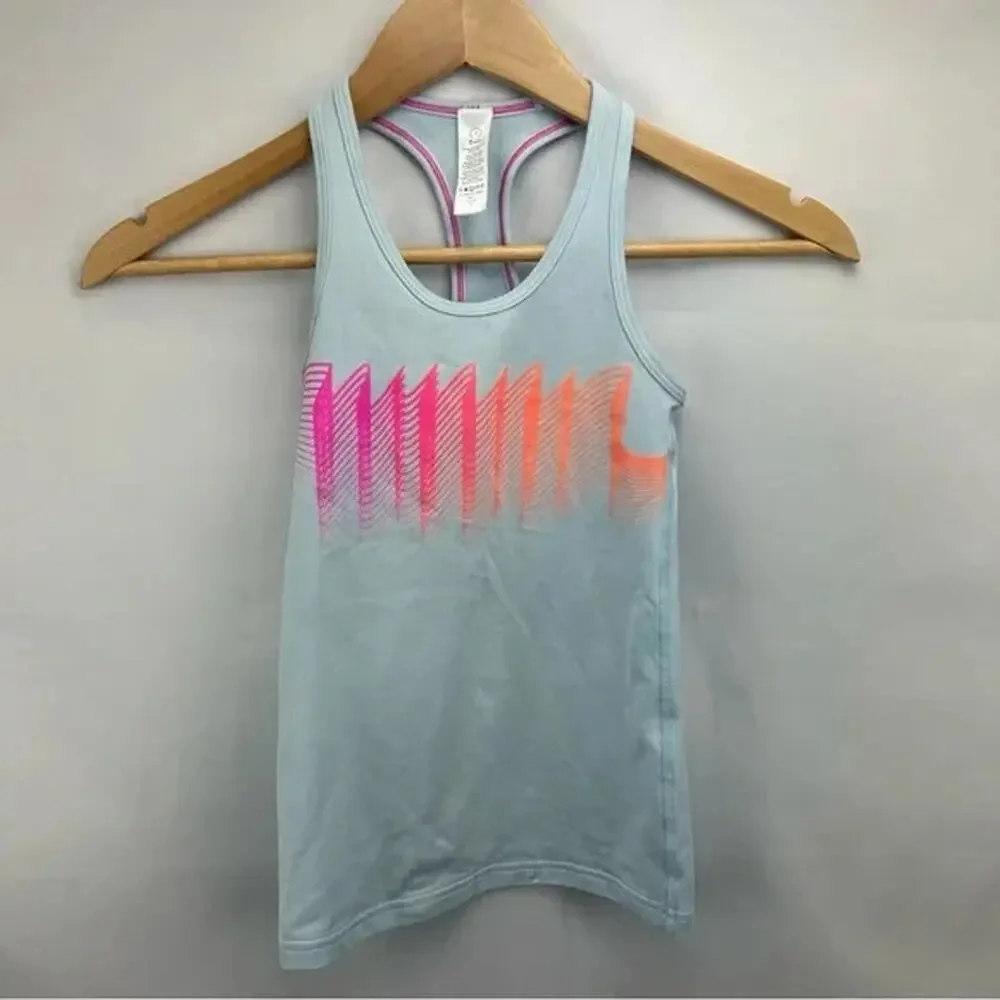 Ivivva by Lululemon Girls Racerback Tank Light Blue Pink Orange Accents Size 7